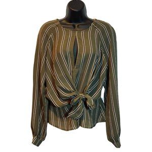 Dark Green Pinstripe Blouse with Back detail